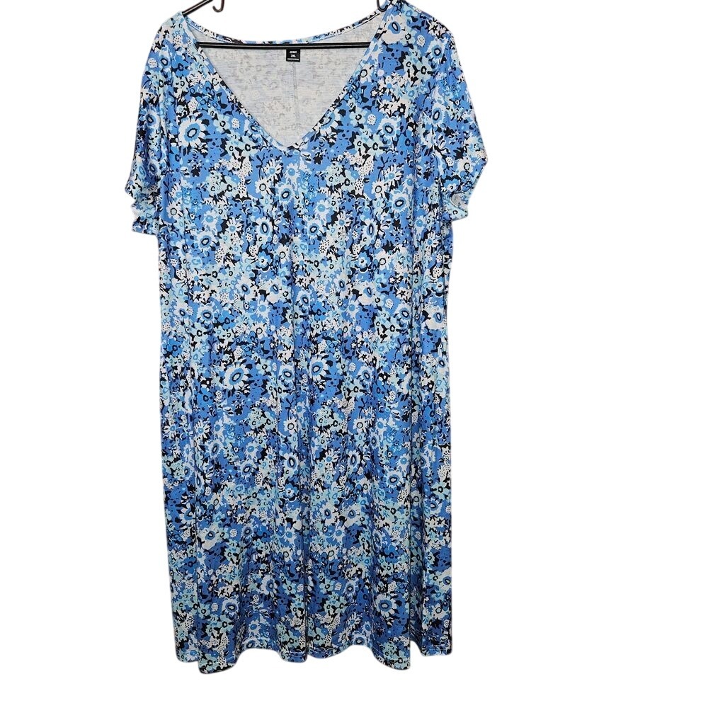SHEIN Curve Womens 2XL Vibrant Blue Floral Vneck Midi Dress New